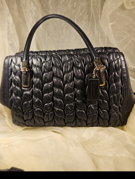 Coach Handbags - Coach Quilted Black Leather Madeline Satchel with Gold Hardware